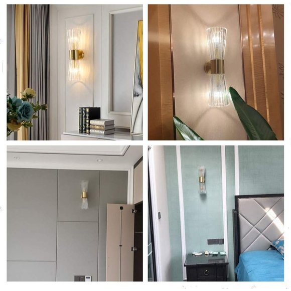 EFINEHOME Mid-Century Modern Wall Light Fixture with Crystal Glass Lampshade | 2 - Picture 7 of 9